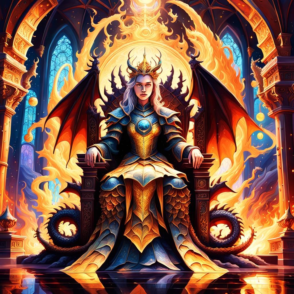 Dragon Empress on Blazing Throne: Science Fantasy Art