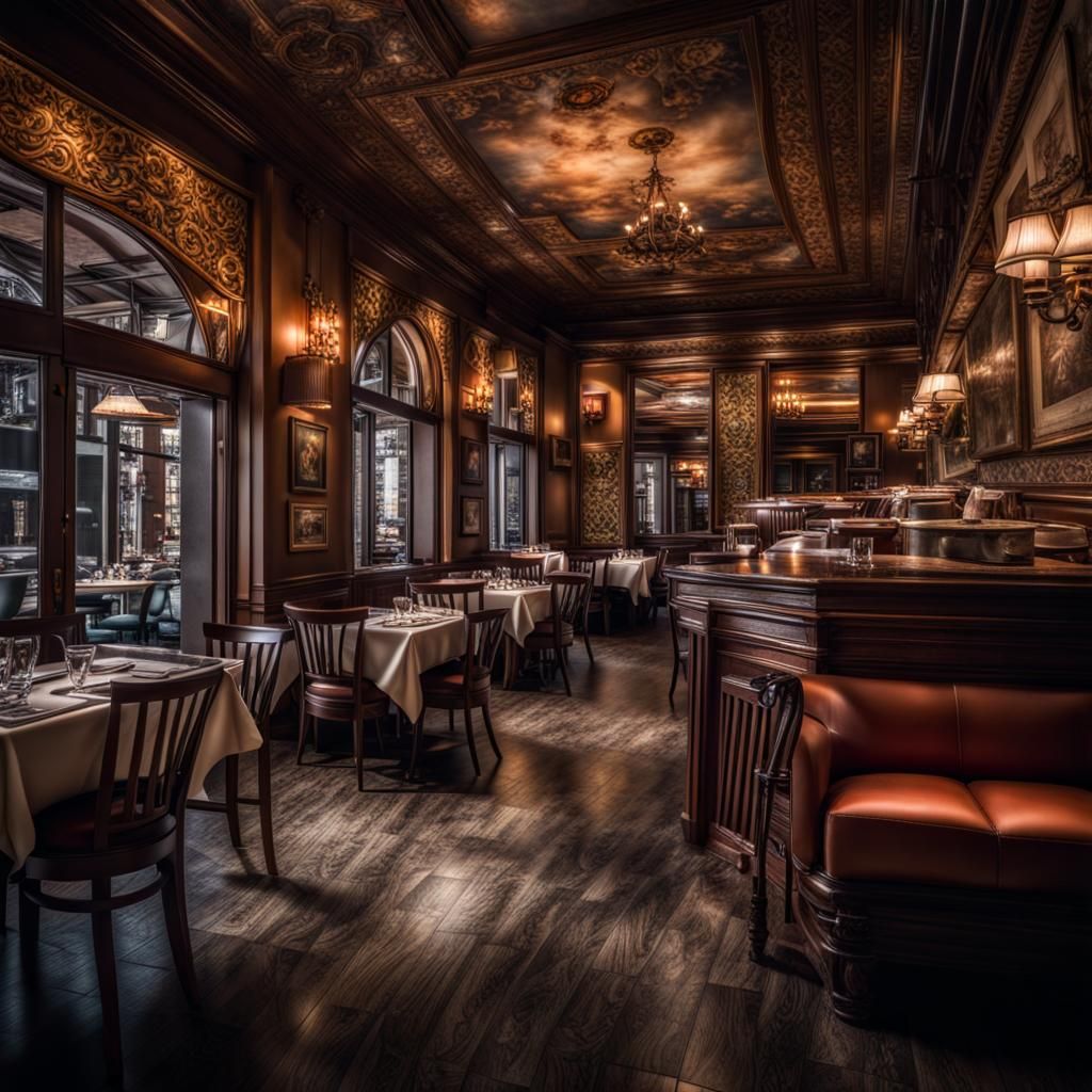 Hyperrealistic Restaurant Interior with Sharp Focus