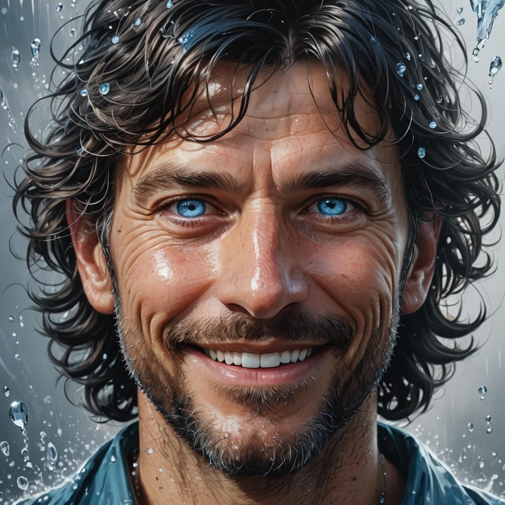 Man with Blue Eyes in Art Nouveau Style