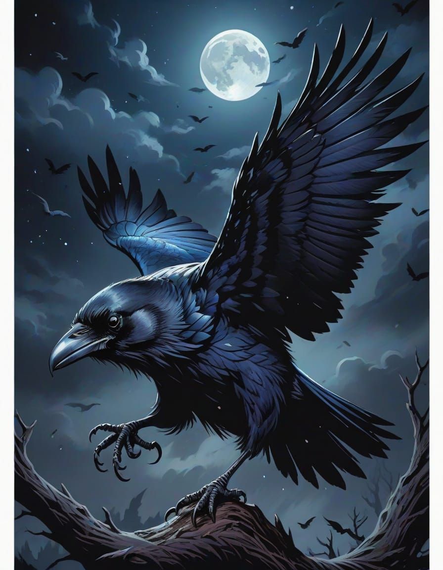 Raven in Dark Night: Comic Book Art