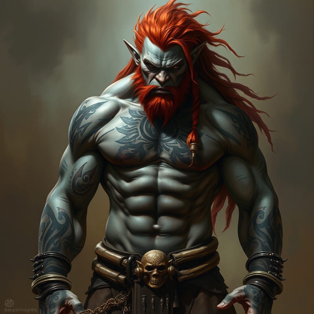 Orc Barbarian with Elven Features in Photorealistic Style