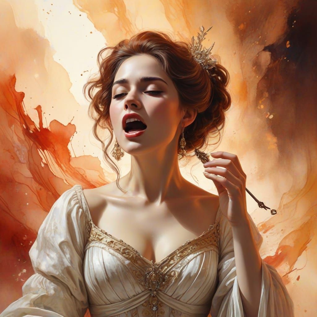 Ghostly Opera Singer in Watercolor and Ink