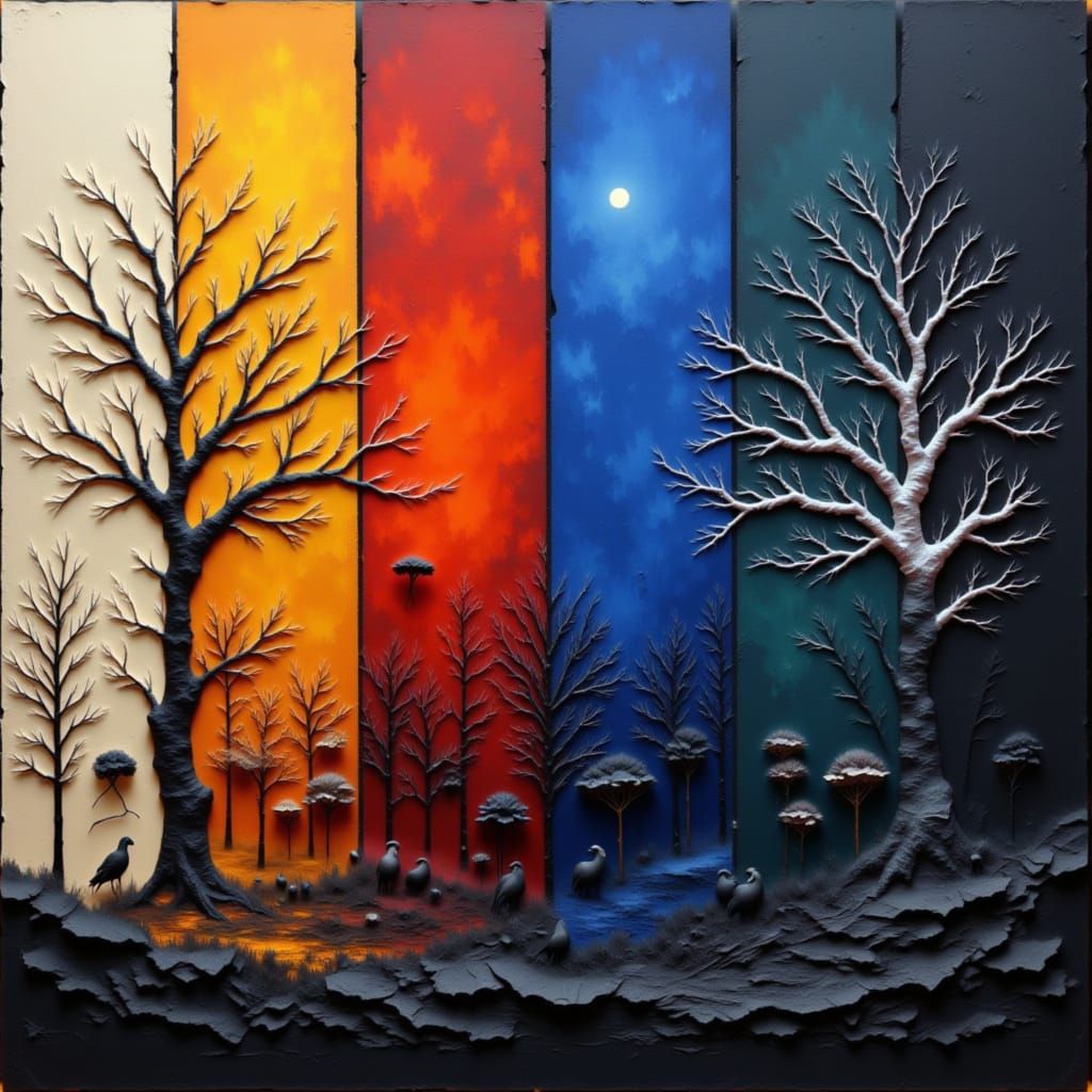 Masterpiece Quadriptych: A Harmonious Day-Night Transition i...