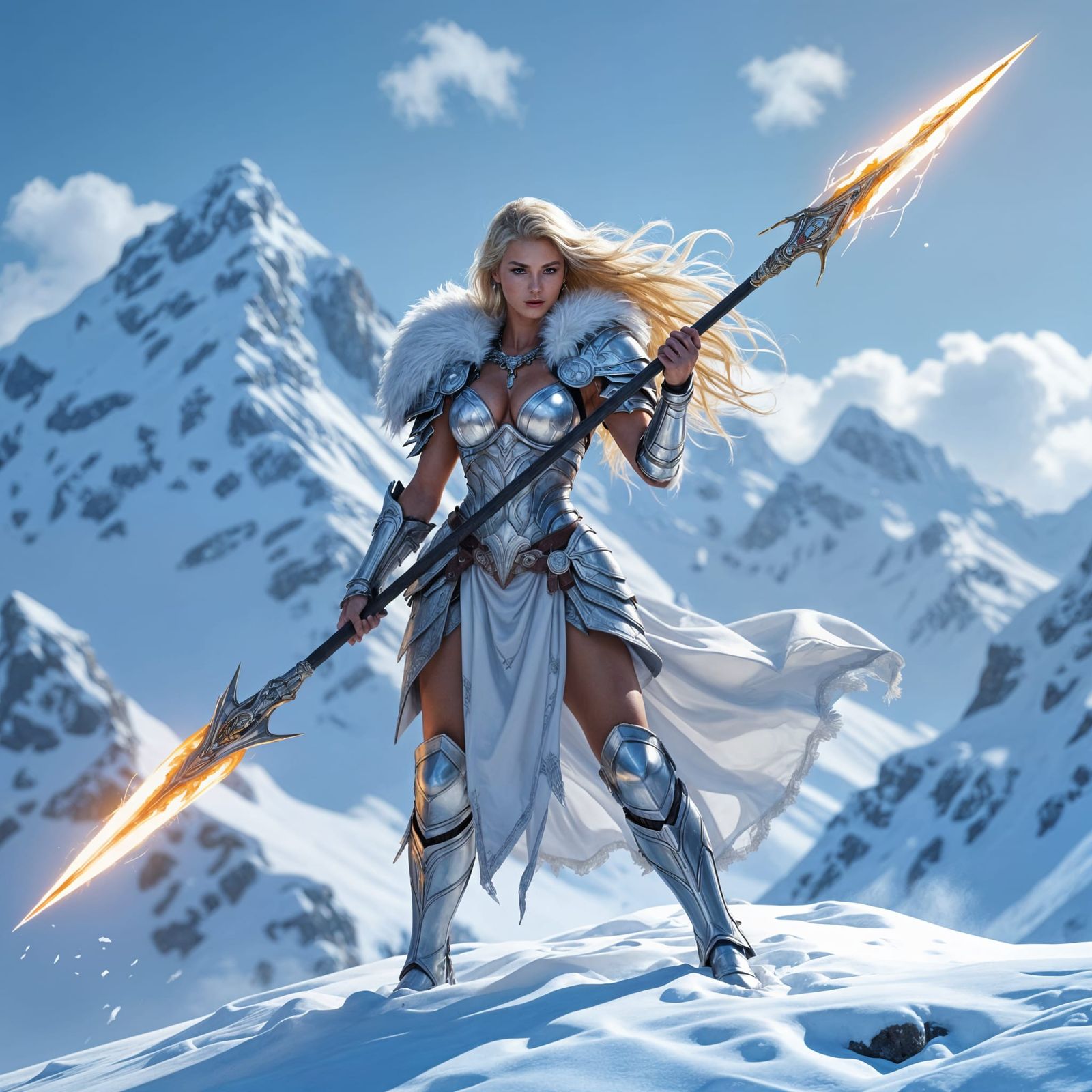 Valkyrie Warrior on Snowy Peak, Hyperrealistic Art