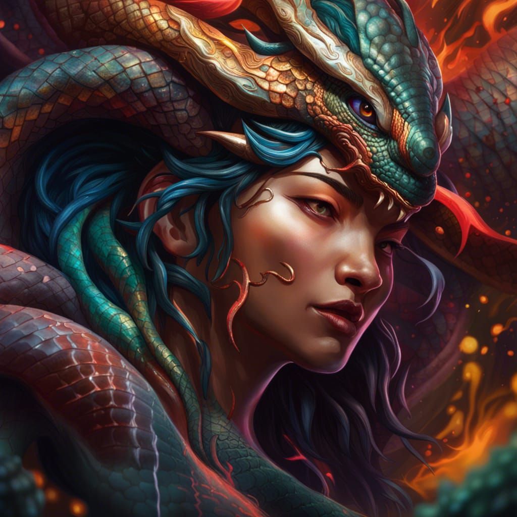 Hyperrealistic Naga Splash Art Concept