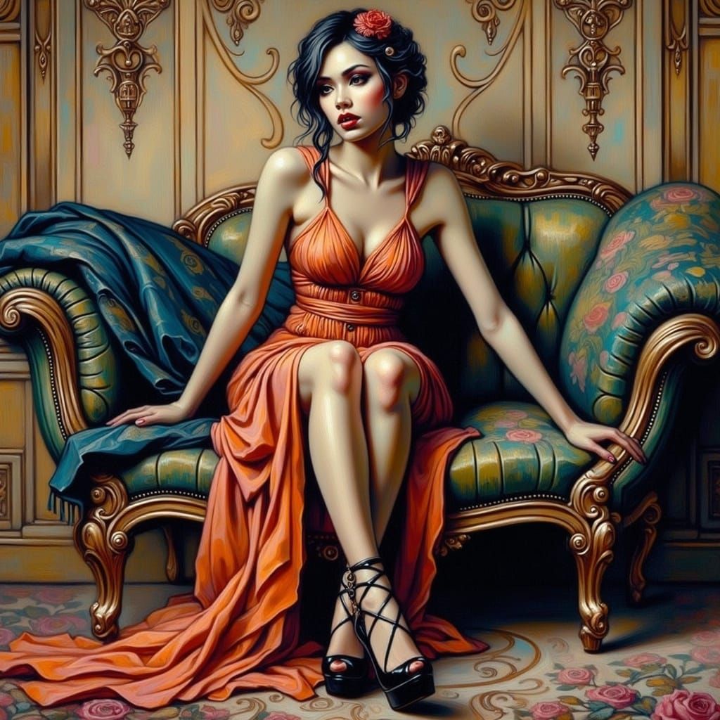 Elegant Woman Falls in a Dynamic, Expressive Action Painting