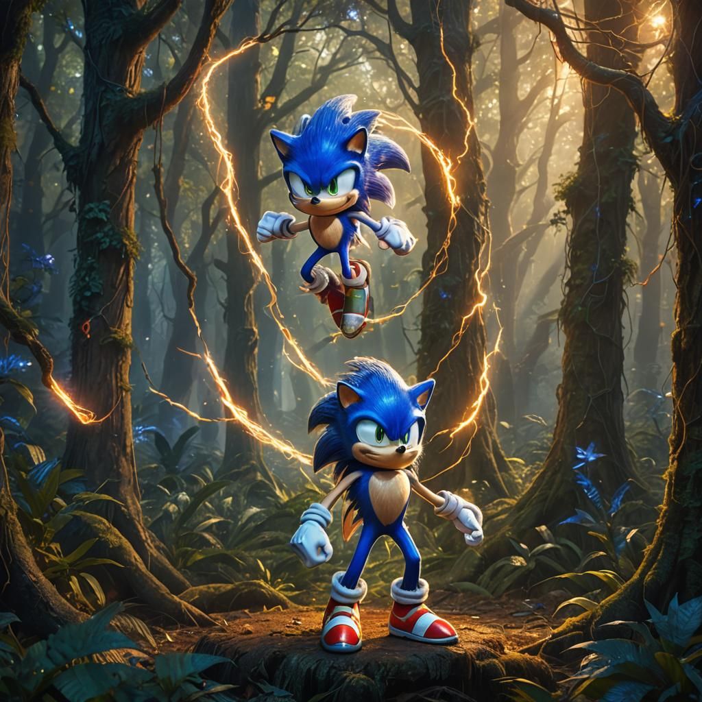 Sonic in Mystical Forest: Digital Art Concept