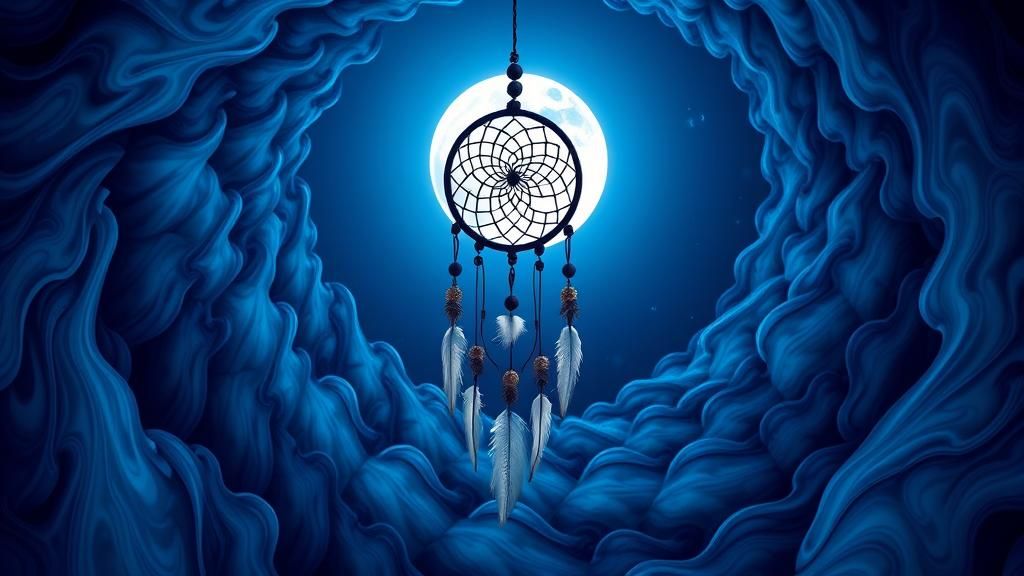 Dreamcatcher Moon in Delft Blue, Fractal Art Nouveau