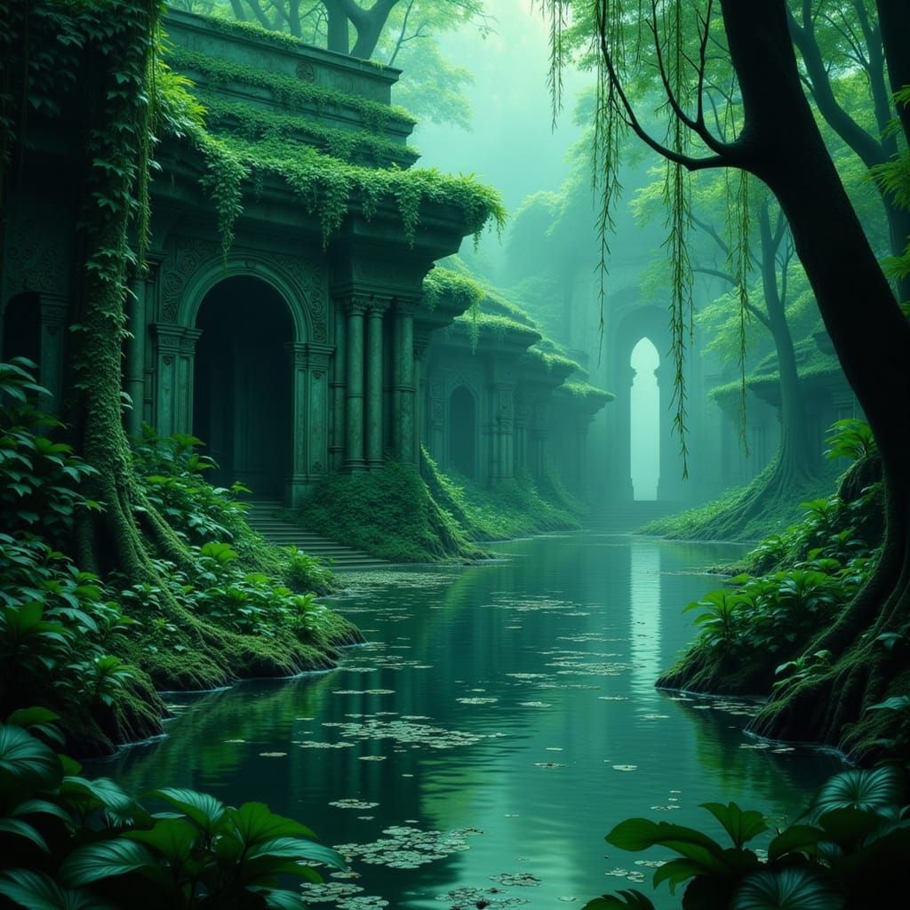 Ancient Jungle Temple in Bioluminescent Glow