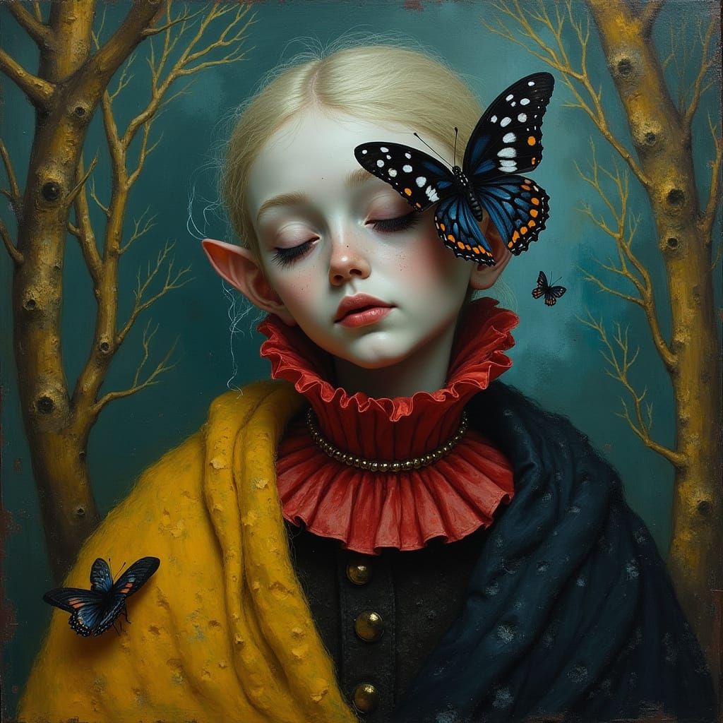 Butterfly Woman in Painterly Dark Fantasy Style