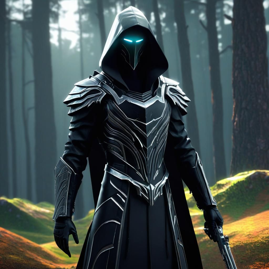 Mysterious Stygian Figure in Glitchcore Style