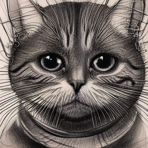 Detailed Line & Wash Cat Portrait in Mixed Media
