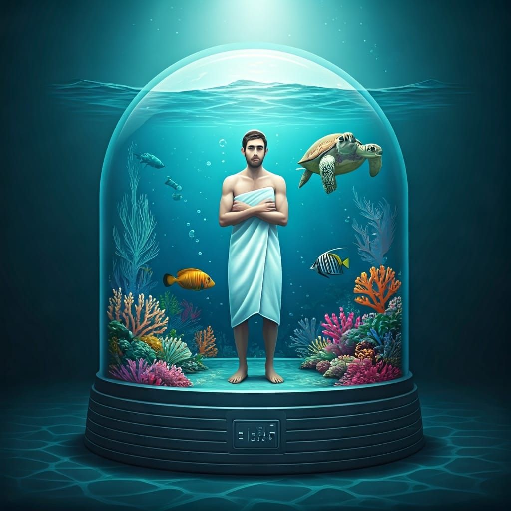 Submerged Mikveh Scene in Chagall-esque Style