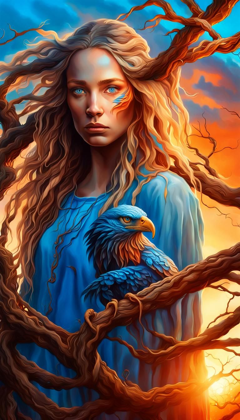 Surreal Woman Portrait with Tree Branches