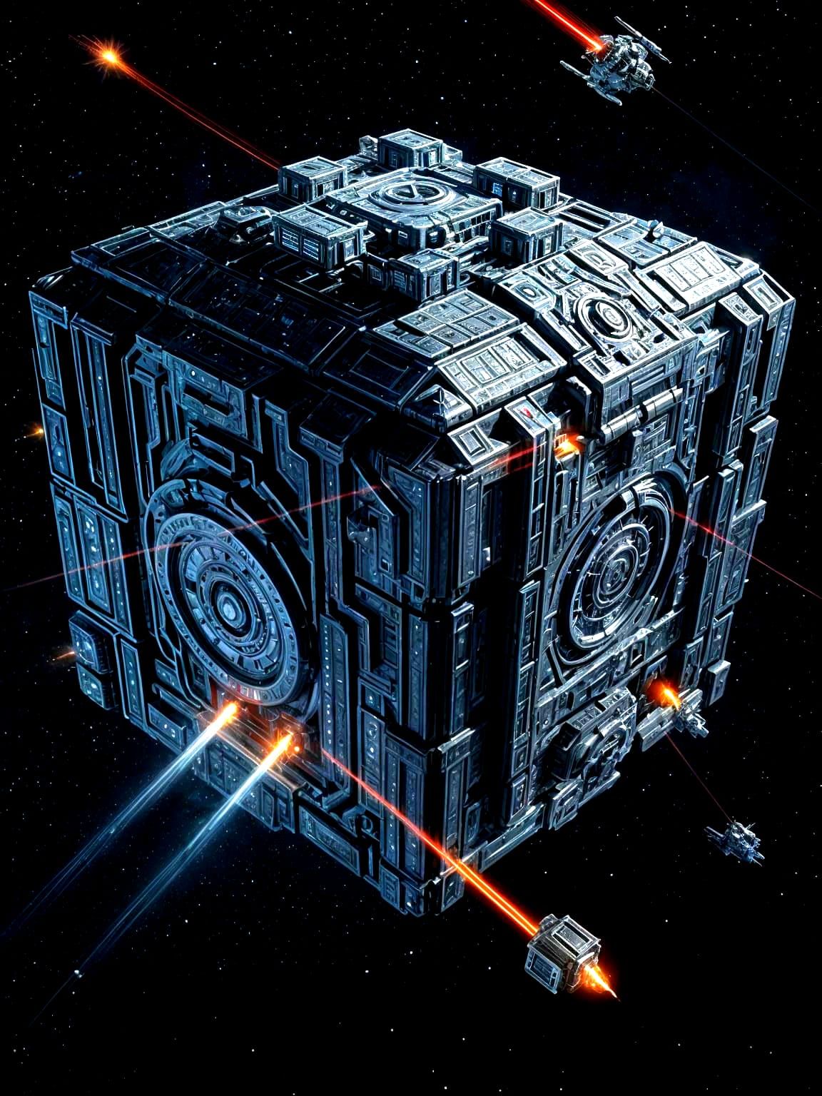 Surreal Star Trek Battle Scene in a Cyberpunk Aesthetic