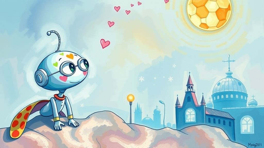 Cheerful 3-Eyed Android in Pastel Indigo