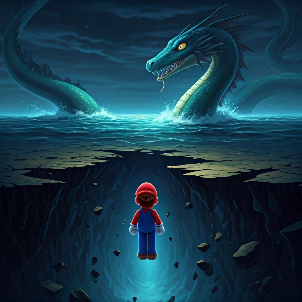 Mario's Perilous Plunge: Miyazaki-Inspired Abyss