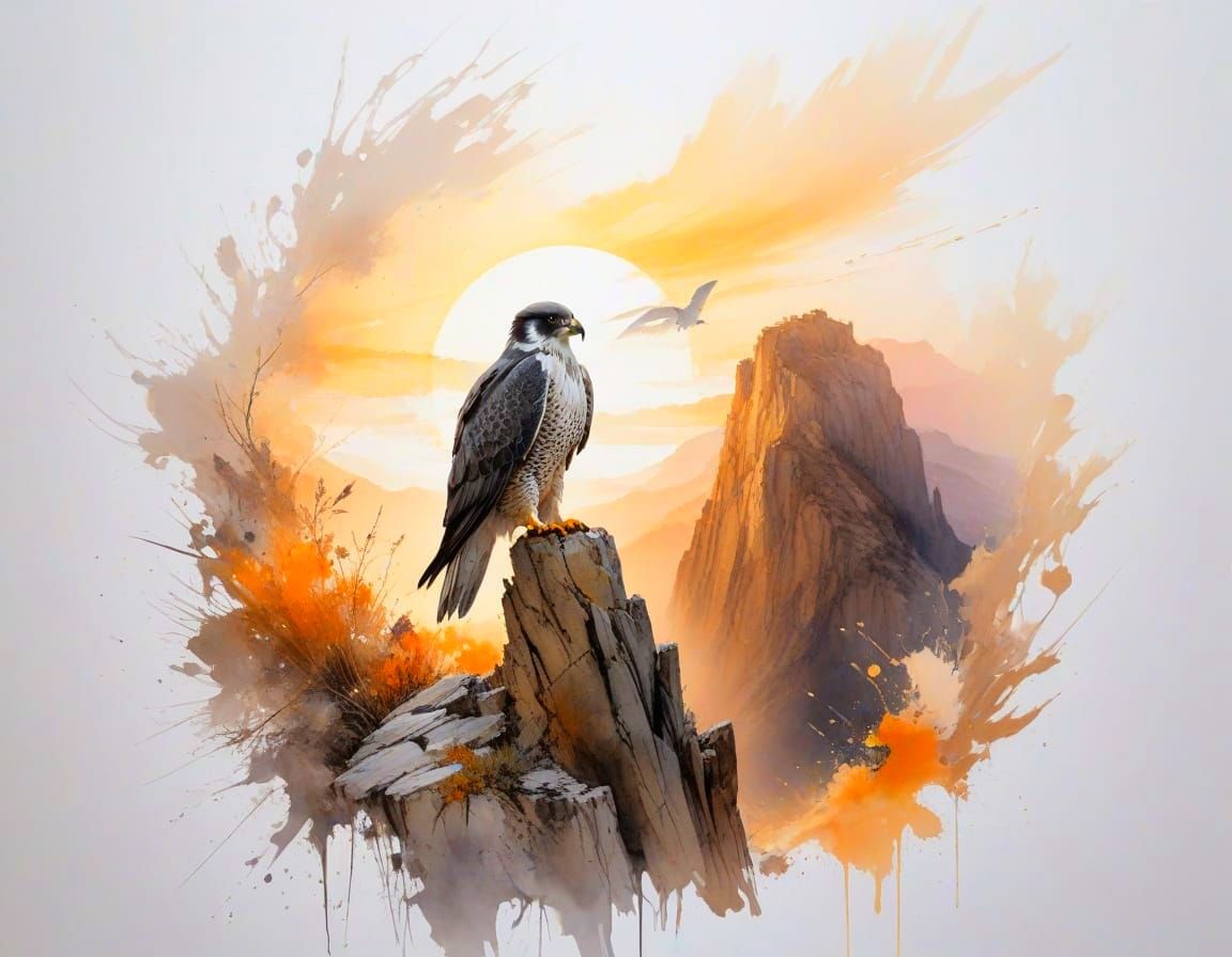 Falconry at Sunrise: Watercolour Painting