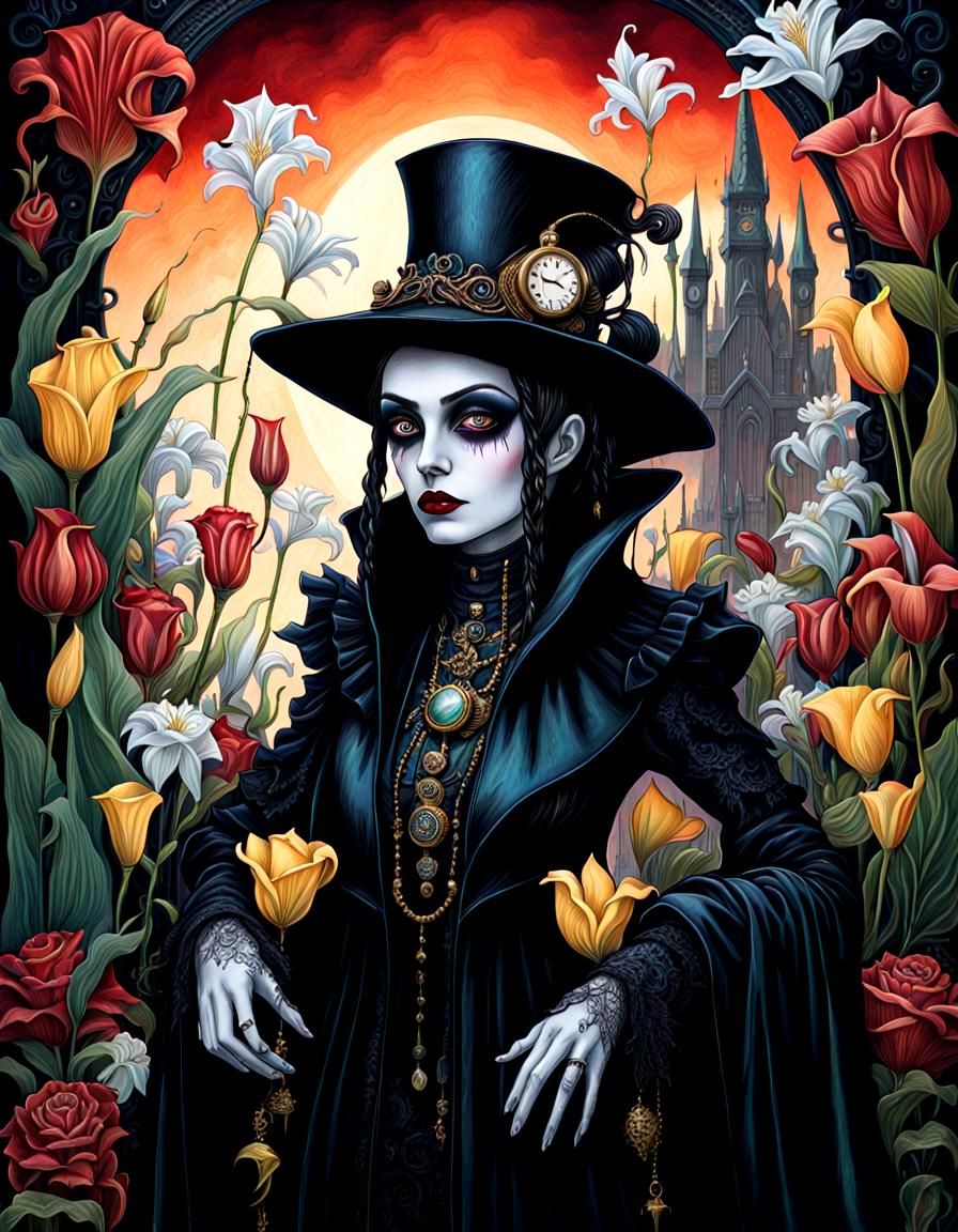 Gothic Girl with Lilies: A Dark Victorian Portrait