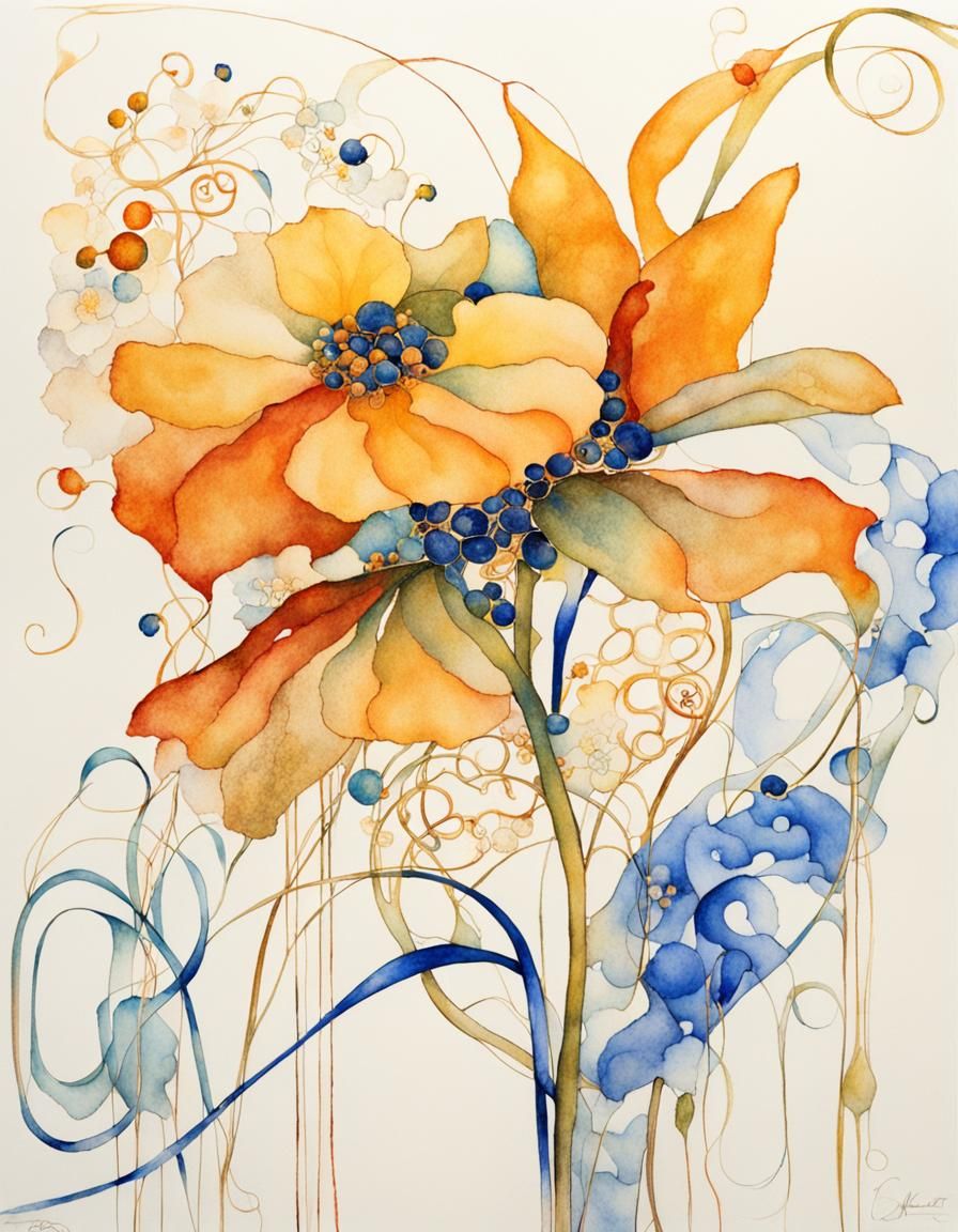 Art Nouveau Woman Wrapped in Vines, Watercolour