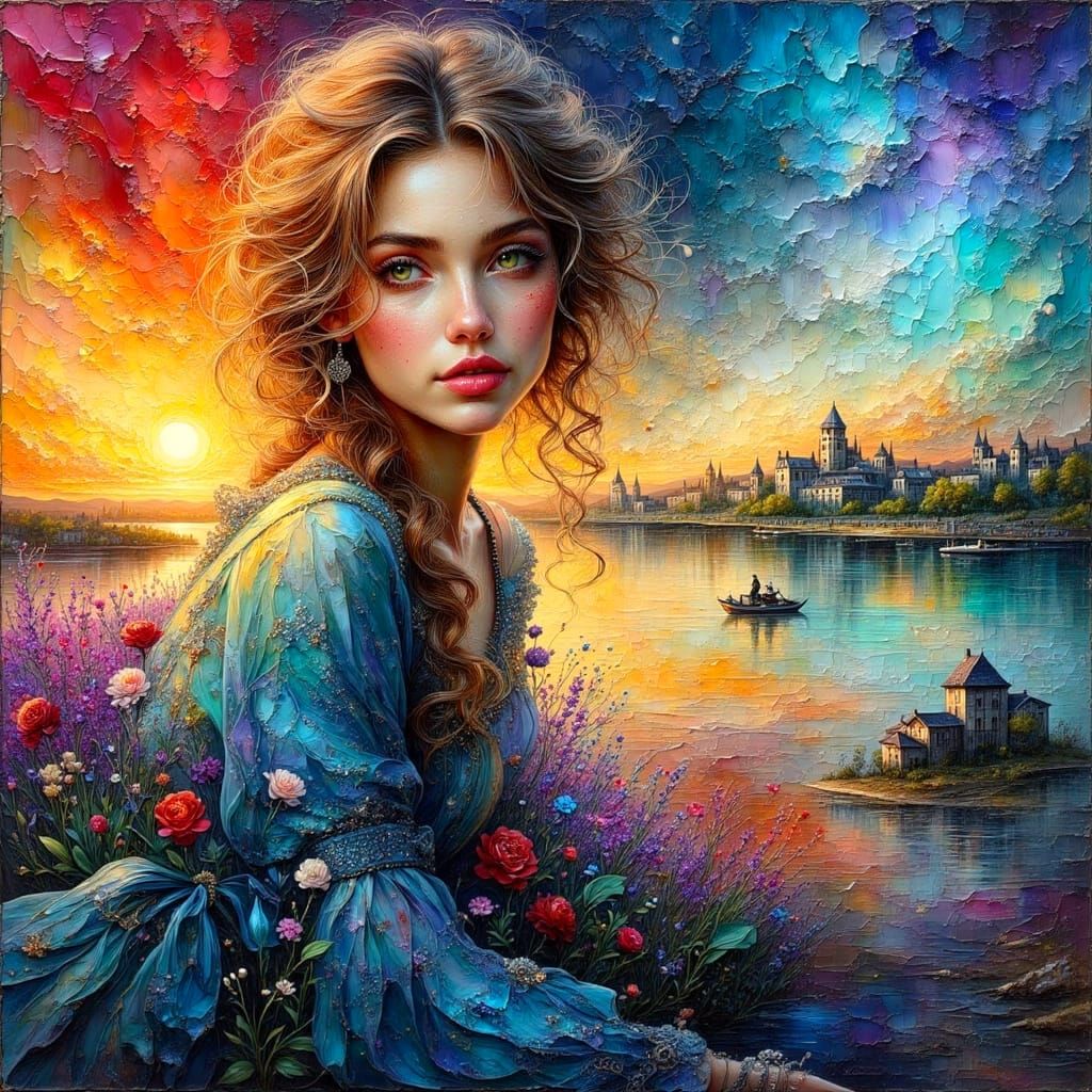 A Young Woman's Joyful Moment in a Vibrant Cityscape