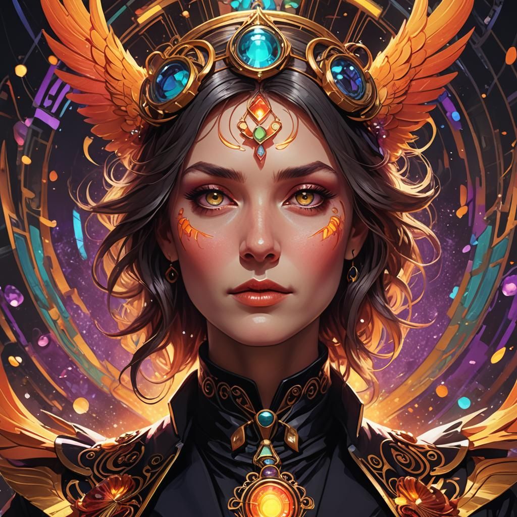Female Phoenix in Art Deco Style Portrait