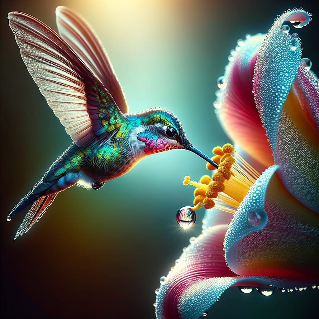 Vibrant Hummingbird in Hyperrealistic Detail