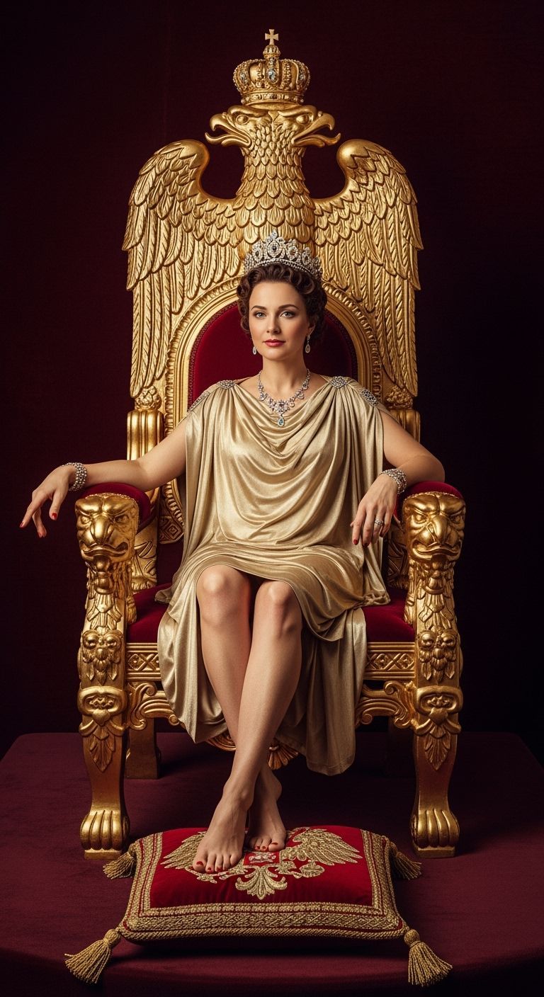 Barefoot Tsarina on Opulent Throne in Photographic Style