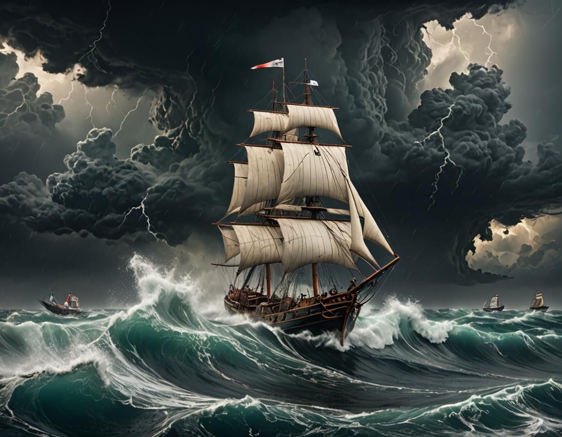 Sailboat Versus Towering Waves in Epic Storm