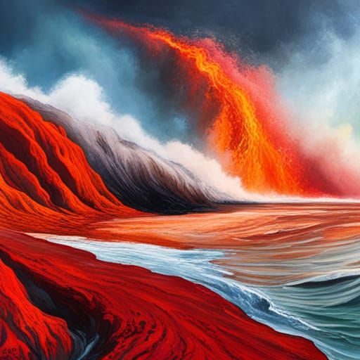 Underwater Supervolcano Eruption in Ink Splash Art