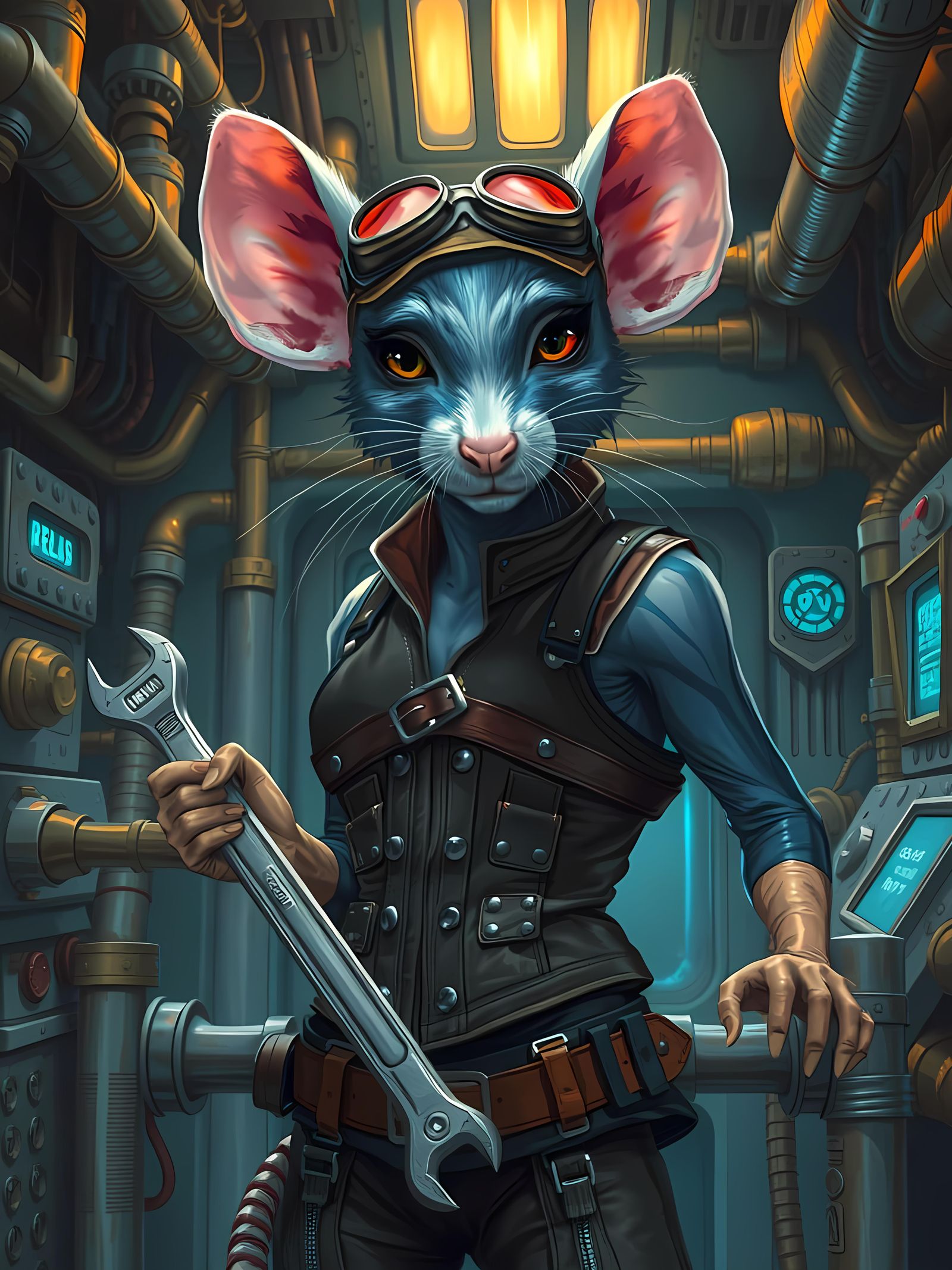 Badass Rat Engineer in Sci-Fi Splash Art