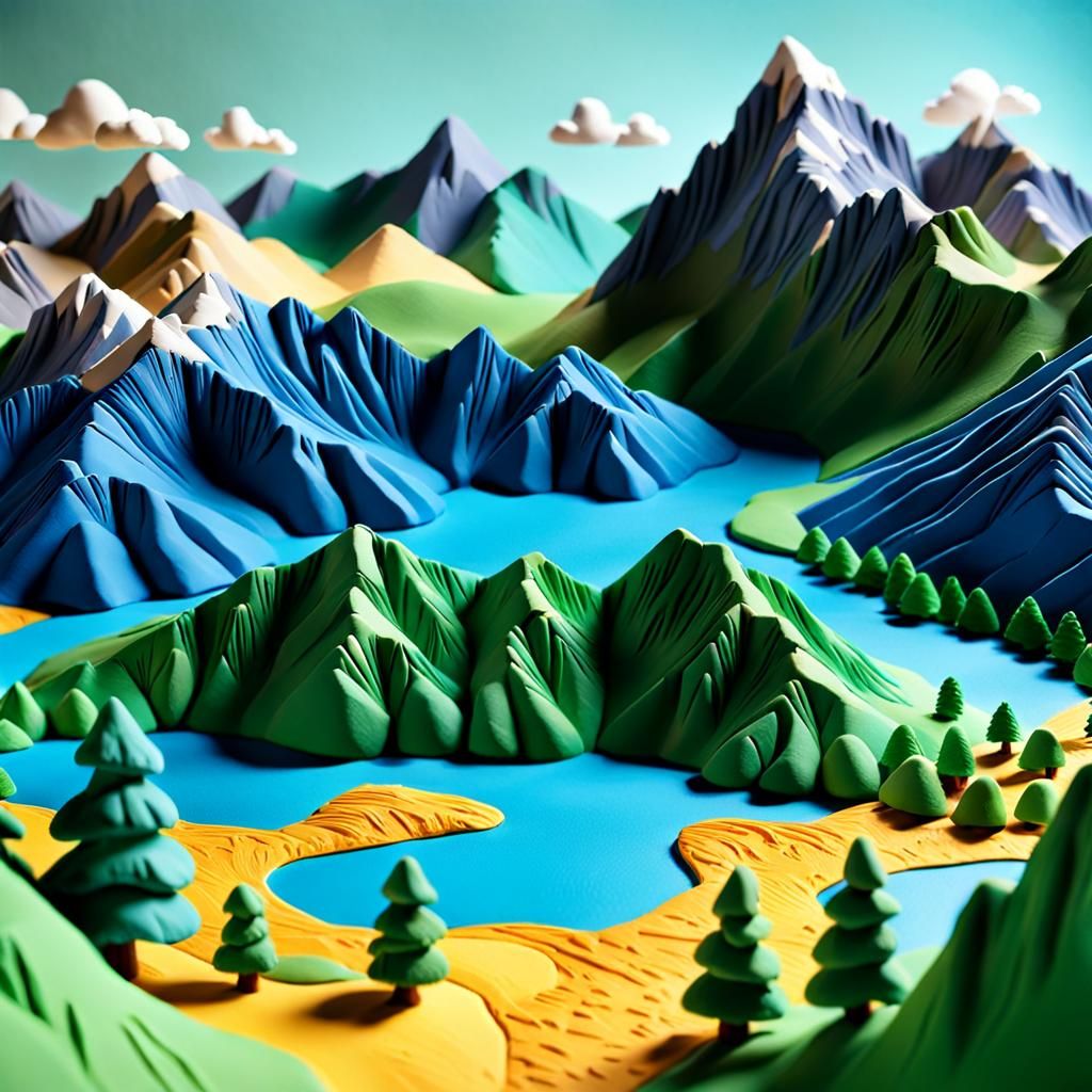 Claymation Mountain Landscape: A Stop-Motion Scene