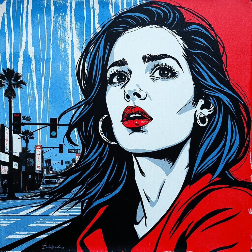 Abstract Expressionist Woman on Sunset Blvd in Hyperrealist ...