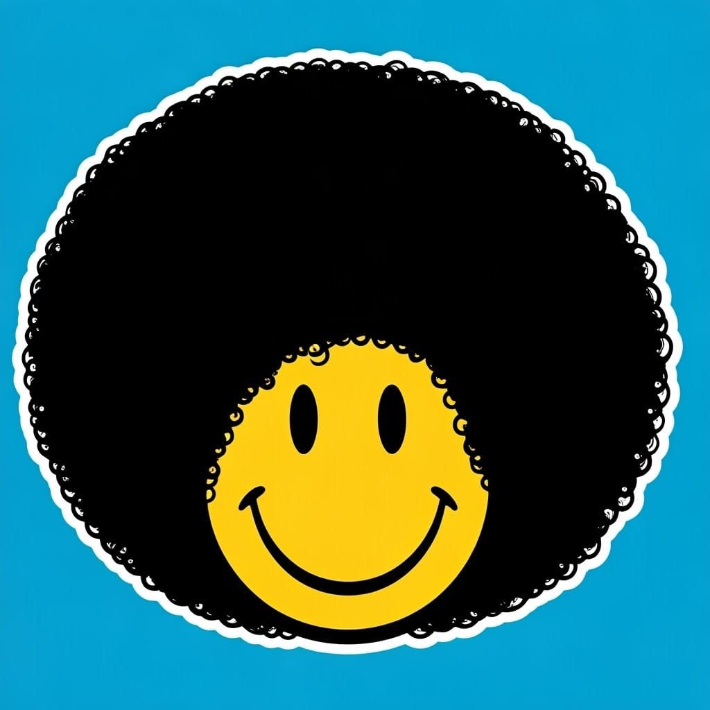 Smiley Face with Afro in Pop Art Style