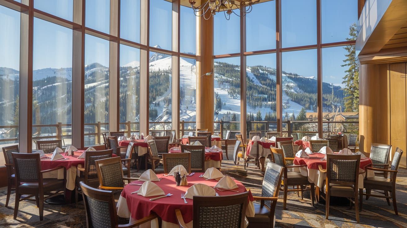 Elegant Dining Room with Snow-Capped Mountain Views
