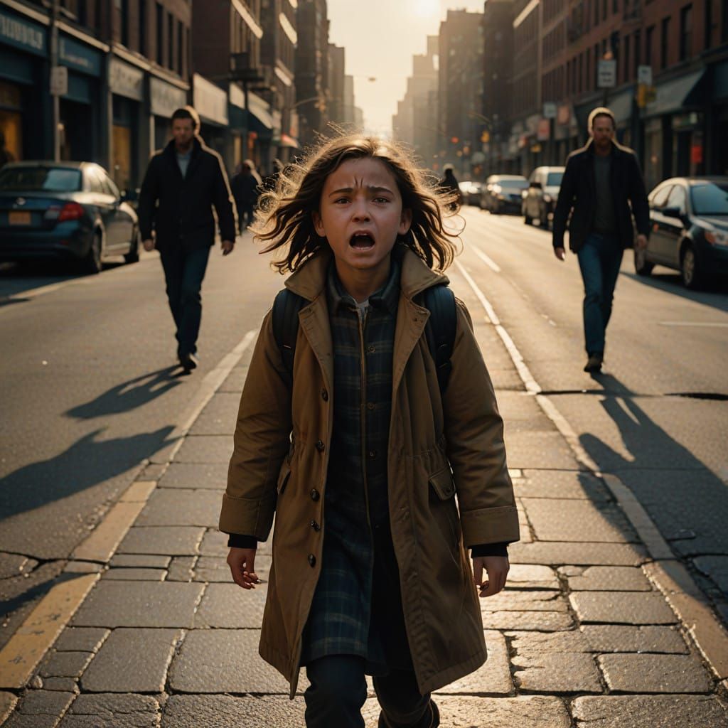 Young Girl's Fury in a Bustling City