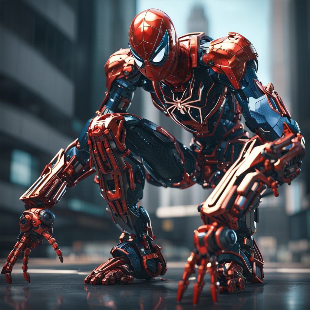 Spider-Man as Intricate Mecha Robot in Sci-Fi Style