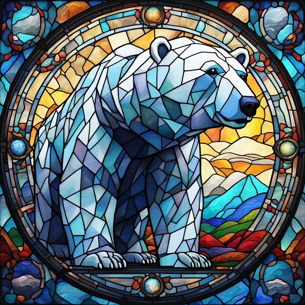 Stained Glass Polar Bear: Detailed Matte Painting