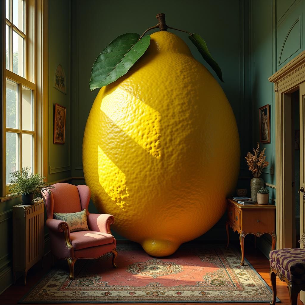 Surreal Lemon Bedroom Dreamscape in Hyperrealistic Style
