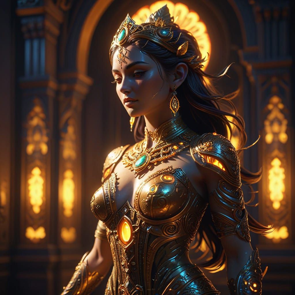 Majestic Figure Radiates Golden Aura in Vibrant Spiritual Re...