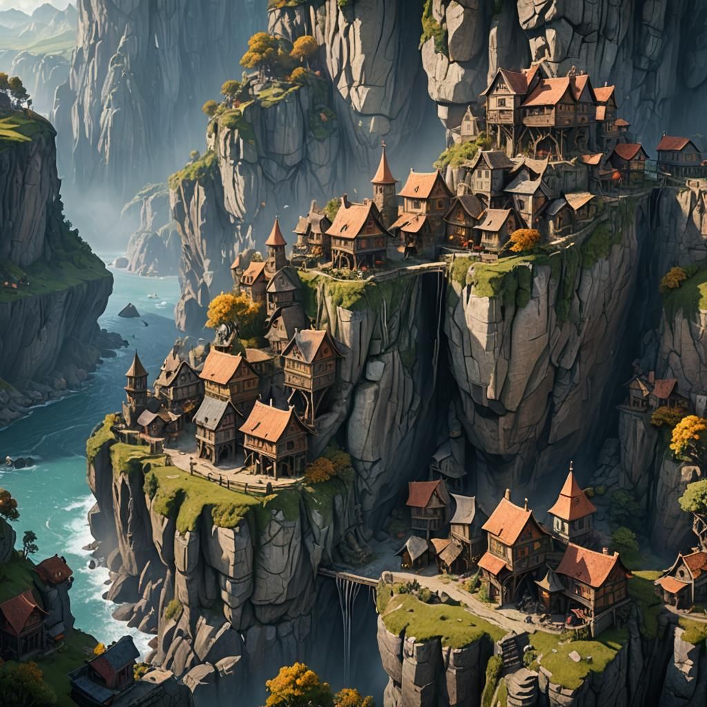 Cliffside Village in Detailed Fantasy Concept Art