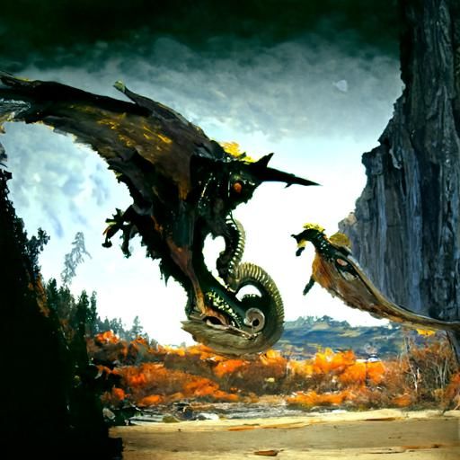 Dragon and Watcher in Oil Painting Style