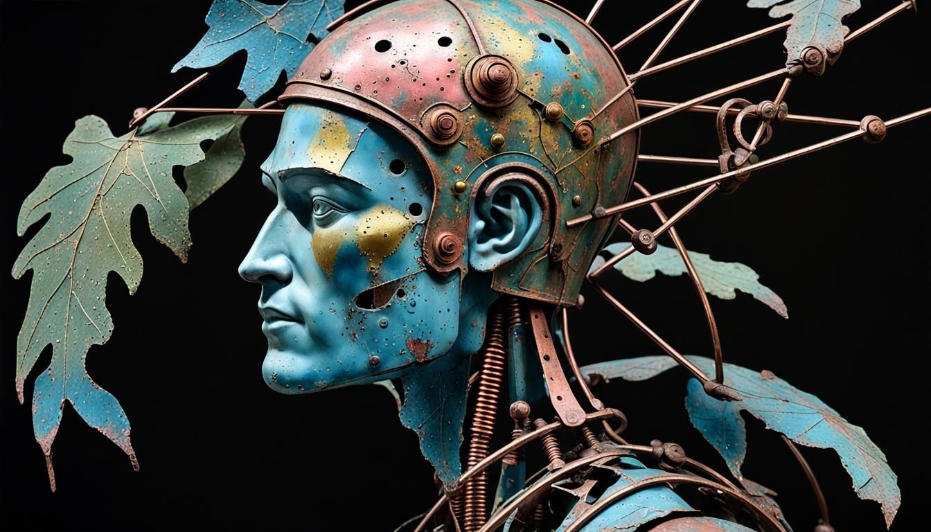 Copper Oxide Sculpture - Eboss Man Head