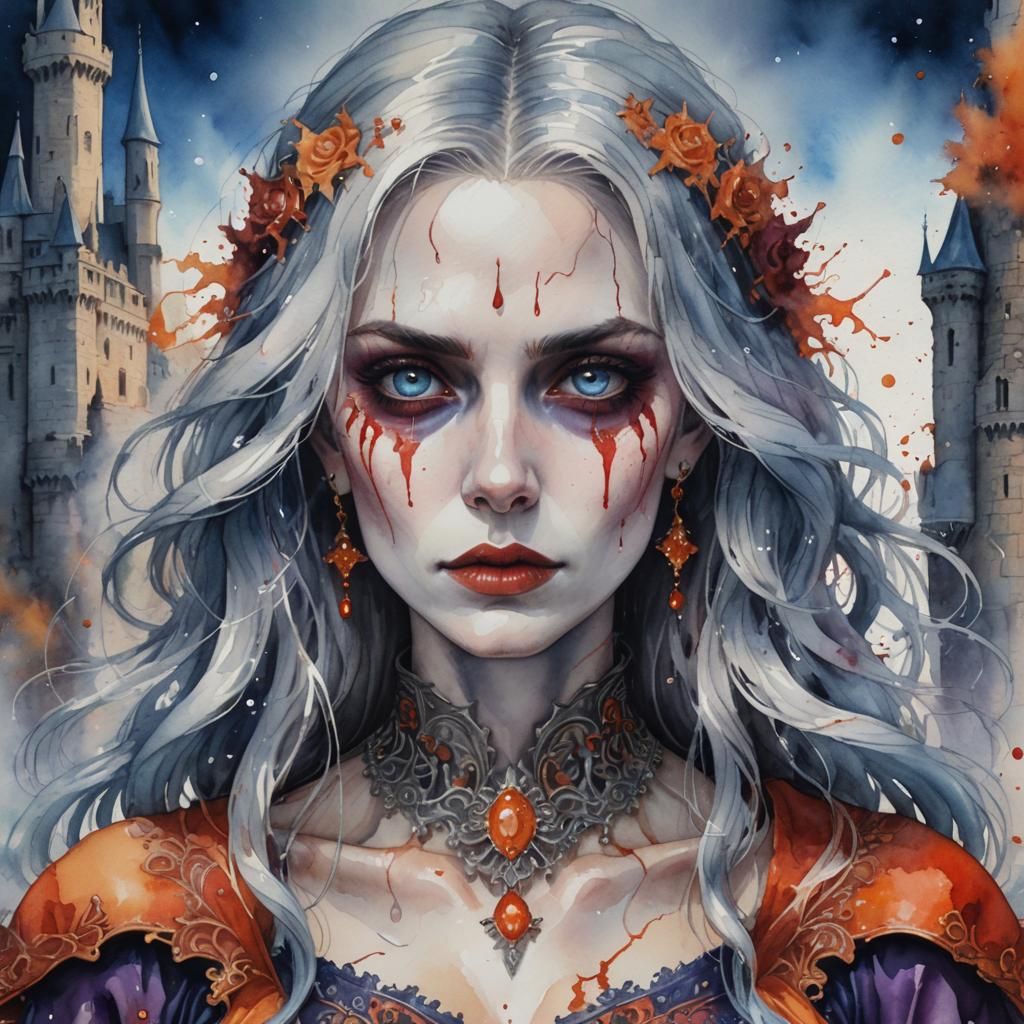 Vampire Woman with Blood Tears in Fantasy Art