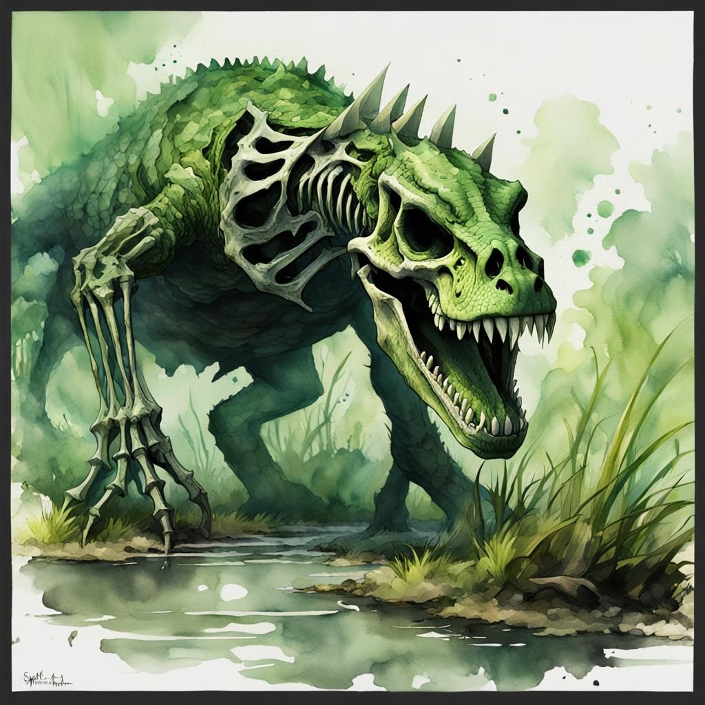 Alligator Skeleton Fantasy Creature in Dark Fantasy Art