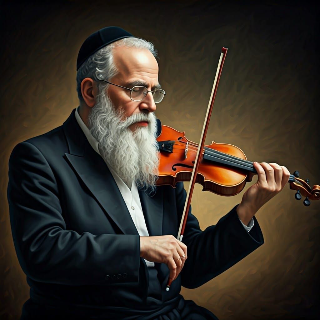 Devout Jewish Man Playing Violin in Rembrandt Style