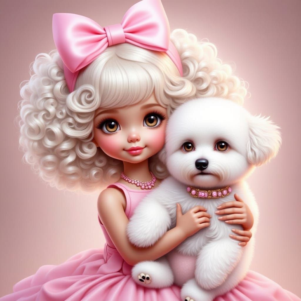 Cute Toddler and Puppy with Pink Accessories