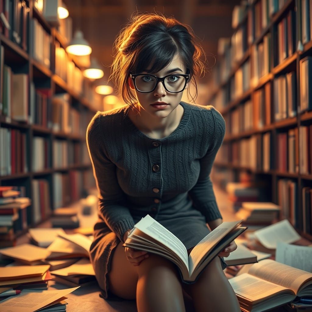 Hyperrealistic Study Session with a Compromised Bookworm