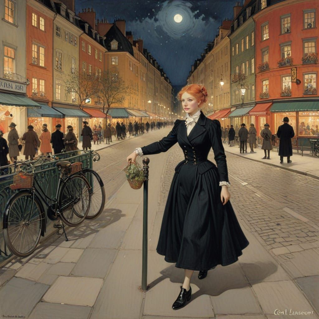 "By night in the city" inspired by Carl Larsson