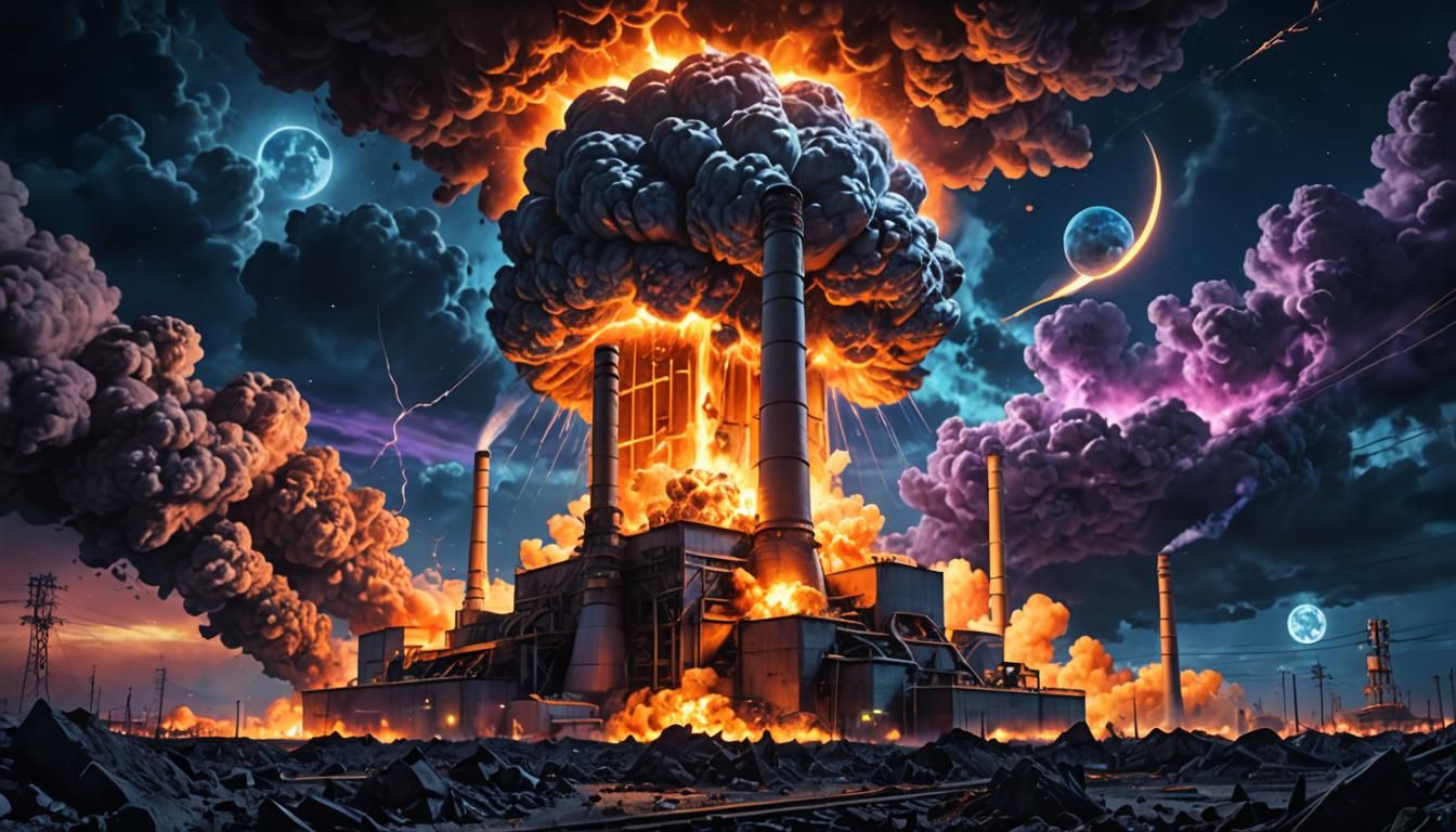 Atomic Power Plant Explosion Reaching Moon
